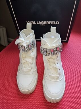 Karl Lagerfeld Paris Jeren Crystal Embellished High Top Sneakers White Women's